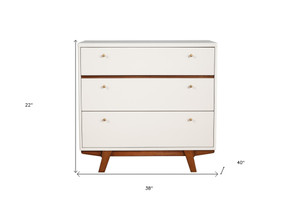 36" Brown and White Solid Wood Three Drawer Chest - 606114734598