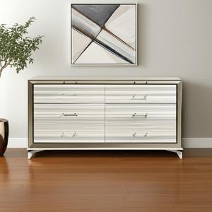64" White And Silver Wood Six Drawer Double Dresser