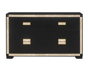 62" Black And Gold Faux Crystal Bling Wood Six Drawer Double Dresser