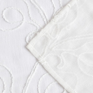 72" White Floral Faux Linen Shower Curtain With Embroidery