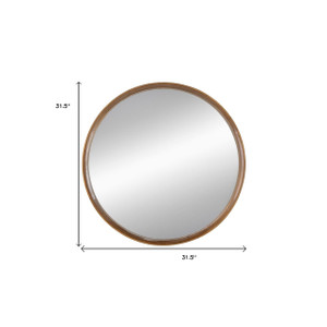 32" Brown Round Wood Framed Accent Mirror