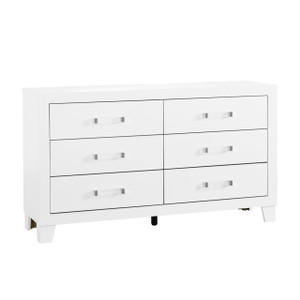58" White Wood Six Drawer Double Dresser