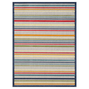8’ x 10’ Navy Colorful Striped Indoor Outdoor Area Rug - 606114627517