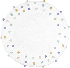 32" Green Purple And White Cotton Round Polka Dots Bath Rug
