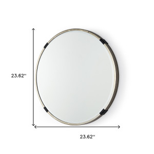 24" Gold And Black Metal Round Framed Accent Mirror