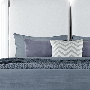 Gray and White Wood And Upholstery Lighted Queen Bed Frame