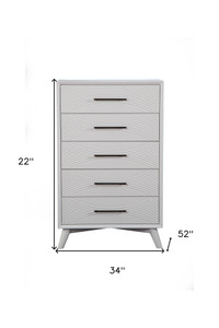 34" White Carved Geometric Solid Wood Five Drawer Dresser