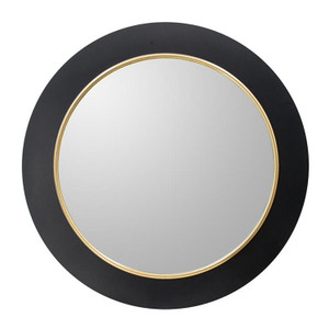32" Black And Gold Lighted Round Metal Framed Accent Mirror