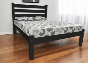 Black Solid Wood Full Bed Frame - 608219374655