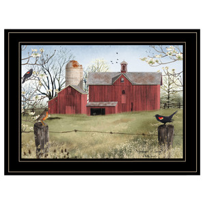 Rustic Red Barn and Birds Black Framed Print Wall Art - 606114027638