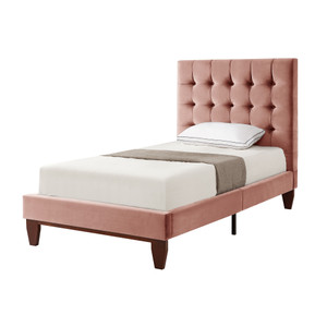 Blush Solid Wood Twin Tufted Upholstered Velvet Bed - 606114831082