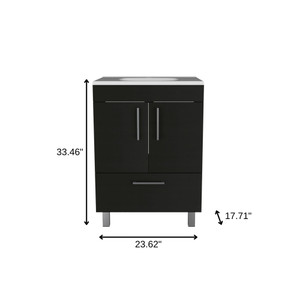 24" Black Wood Freestanding Bathroom Vanity With White Sink