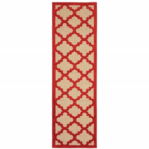 2' X 8' Sand Geometric Stain Resistant Indoor Outdoor Area Rug - 606114571506
