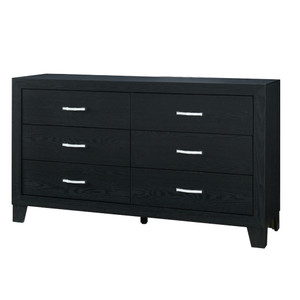 58" Black Wood Six Drawer Double Dresser