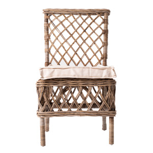 Set of Two Cream And Natural Rattan Cross Back Dining Parsons Chairs - 608219213237