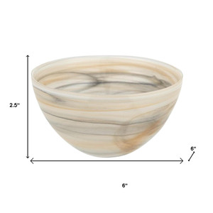 6" Taupe And White Alabaster Glass Round Candy or Nut Bowl - 880016713060