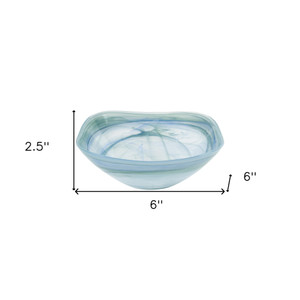 Set of Two 6" Aqua Blue And White Alabaster Glass Square Candy or Nut Bowls