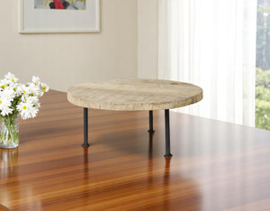 15" Light Brown And Black Round Solid Wood Handmade Riser Tray - 880016632040