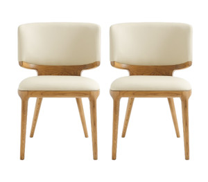 Set of Two Beige And Brown Upholstered Faux Leather King Louis Back Dining Side Chairs - 608219236403