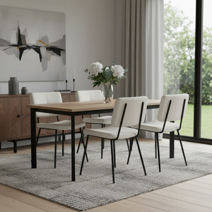 Set of Four Beige and Black Fabric and Steel Dining Side Chairs - 880024838328