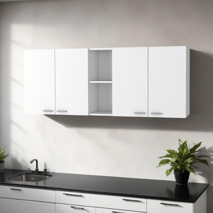 59" White Wood Wall Mounted Accent Cabinet With Four Doors