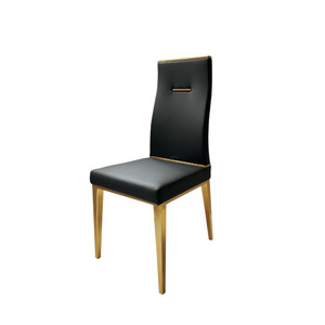 Set of Four Black and Gold Upholstered Faux Leather Dining Side Chairs