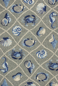 8'x10' Grey Hand Hooked UV Treated Coastal Sea Life Indoor Outdoor Area Rug - 4512822802633