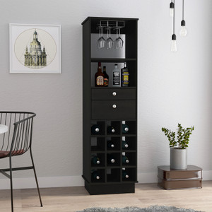 63" Black Wood Bar Cabinet With Two Drawers - 880016410136