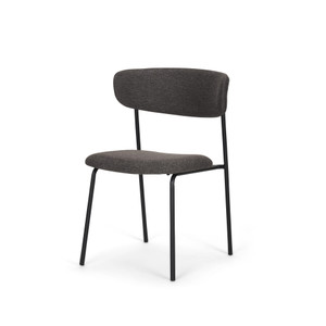 Gray and Black Upholstered Fabric And Metal Open Back Dining Side Chair