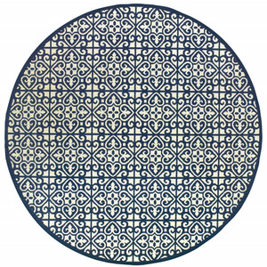 8' Round Ivory Round Geometric Stain Resistant Indoor Outdoor Area Rug - 606114685654 8' Round Ivory Round Geometric Stain Resistant Indoor Outdoor Area Rug - 606114685654