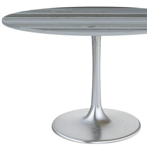 48" Gray and Silver Marble and Aluminum Pedestal Base Round Top Dining Table