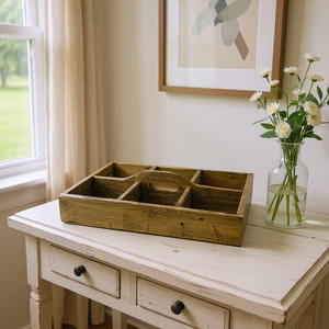 21" Brown Rustic Solid Wood Divided Caddy