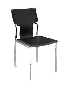 Set of Four Black and Silver Metal and Leather Partially Open Back Dining Side Chairs - 880016643138