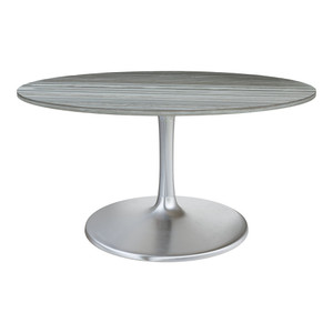 60" Gray and Silver Marble and Aluminum Pedestal Base Round Top Dining Table