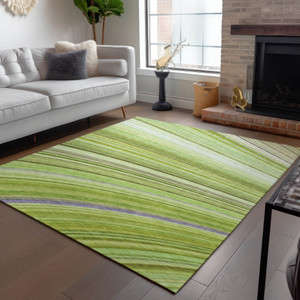 9' X 12' Artichoke Green And Olive Green Abstract Washable Indoor Outdoor Area Rug
