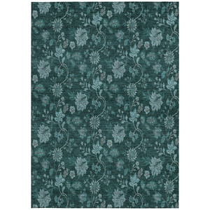 10' X 14' Teal Blue And Aqua Floral Washable Indoor Outdoor Area Rug - 608219275037