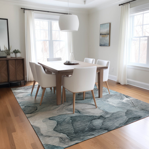 8' X 10' Teal Abstract Washable Non Skid Indoor Outdoor Area Rug