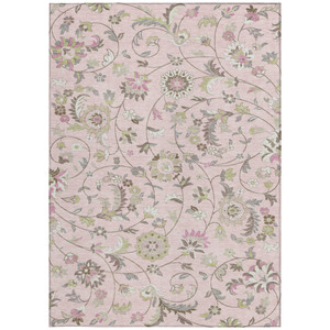 8' X 10' Pink Green And Gray Floral Washable Indoor Outdoor Area Rug