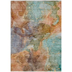 9' X 12' Copper Orange And Teal Blue Abstract Washable Indoor Outdoor Area Rug