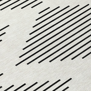 8' Ivory And Black Round Geometric Washable Indoor Outdoor Area Rug