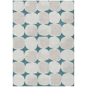9' X 12' Teal Blue Beige And Ivory Abstract Washable Indoor Outdoor Area Rug