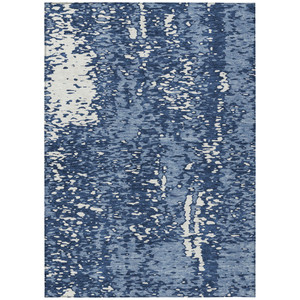 9' X 12' Denim Blue And Ivory Abstract Washable Indoor Outdoor Area Rug - 880016425345