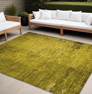 9' X 12' Gold Abstract Washable Non Skid Indoor Outdoor Area Rug - Gold