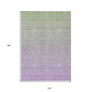 10' X 14' Artichoke Green And Lavender Ombre Washable Indoor Outdoor Area Rug