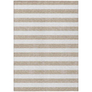 9' X 12' Taupe and White Striped Washable Indoor Outdoor Area Rug
