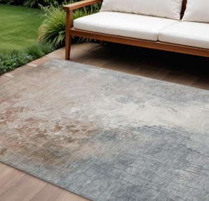 9' X 12' Rust And Gray Abstract Washable Indoor Outdoor Area Rug