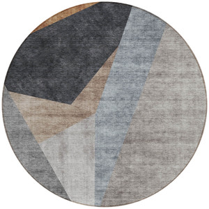 8' Taupe Beige And Gray Round Abstract Washable Indoor Outdoor Area Rug - 608219351809