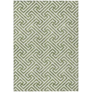 10' X 14' Green And Beige Geometric Washable Indoor Outdoor Area Rug