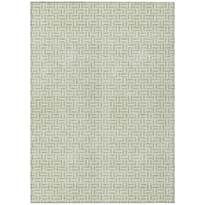10' X 14' Artichoke Green And Gray Geometric Washable Indoor Outdoor Area Rug