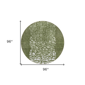 8' Olive Green And Artichoke Green Round Abstract Washable Indoor Outdoor Area Rug